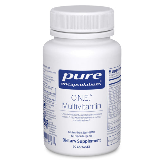 Pure Encapsulations envase frontal mostrando cápsulas y beneficios