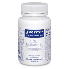 Pure Encapsulations envase frontal mostrando cápsulas y beneficios