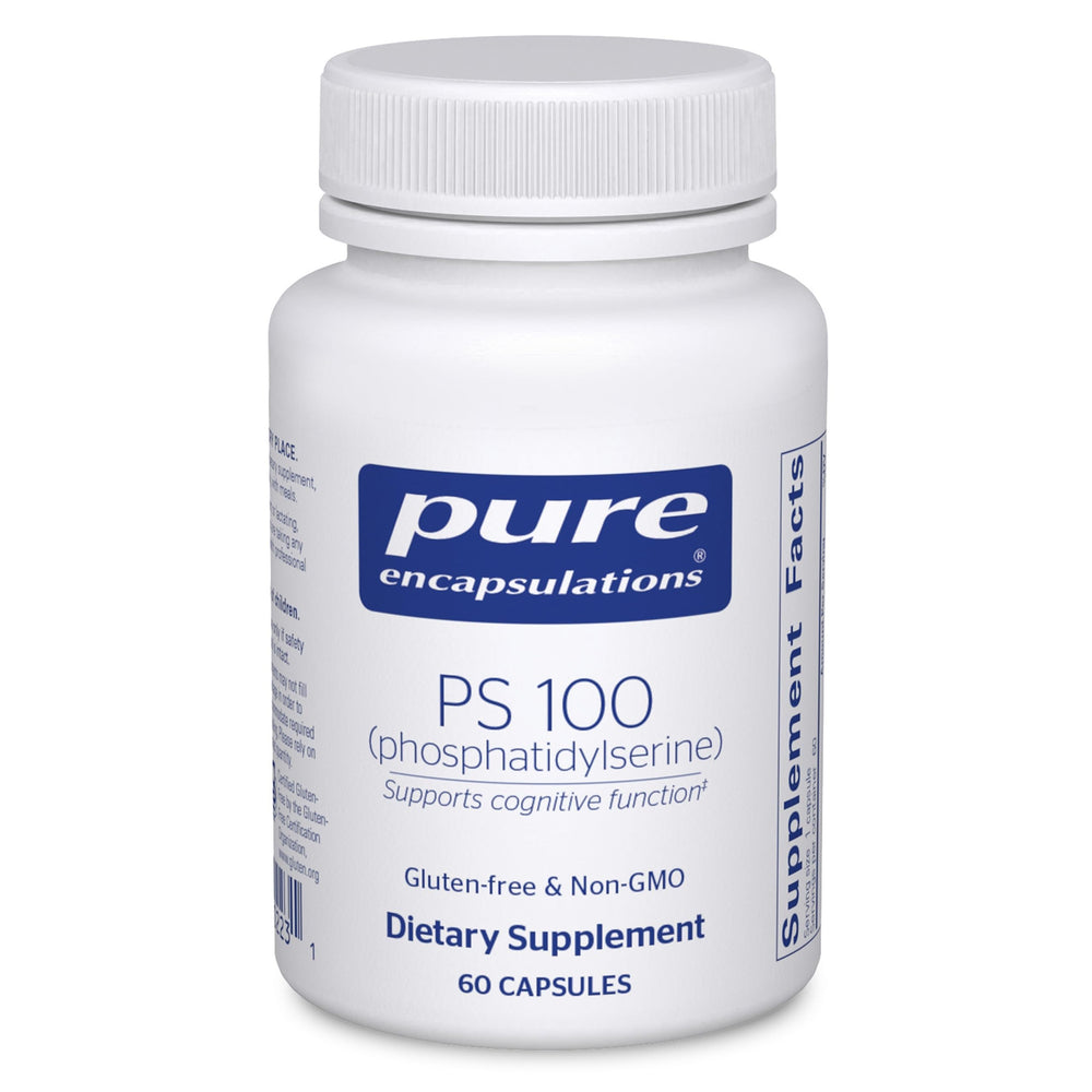 Pure Encapsulations frasco frontal mostrando diseño y cantidad, facilita identificar producto