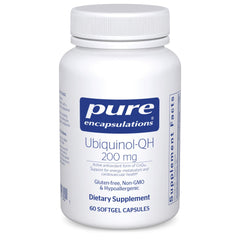 Pure Encapsulations envase frontal mostrando Ubiquinol-QH y beneficio de calidad