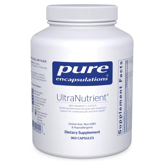 Pure Encapsulations frasco frontal mostrando marca y volumen, confianza y pureza