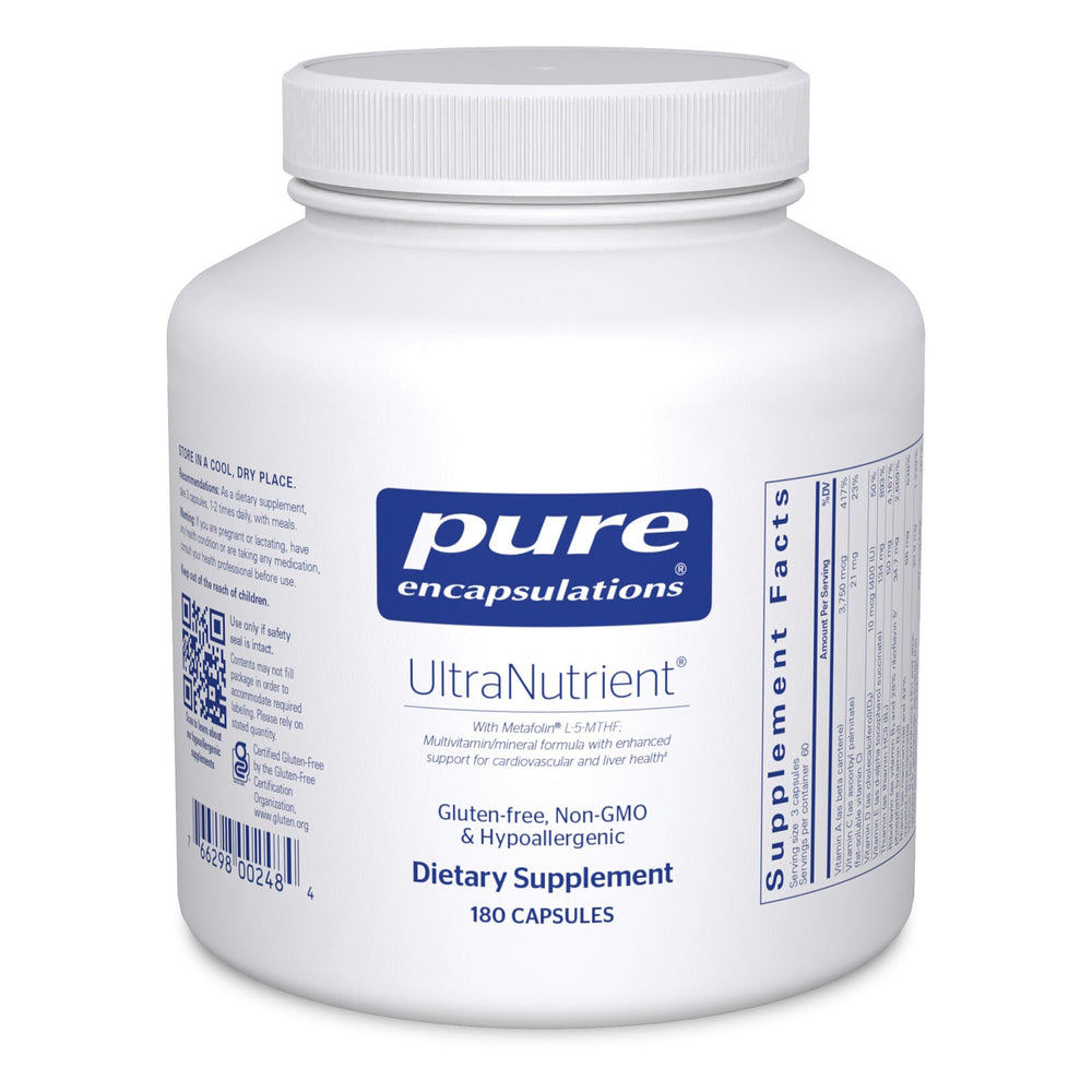 Pure Encapsulations frasco frontal mostrando el producto y su beneficio antioxidante