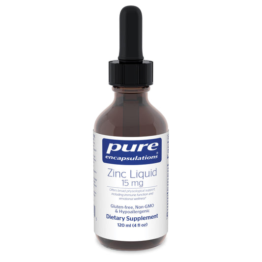 Pure Encapsulations frasco frontal mostrando la etiqueta y beneficio de dosificación precisa