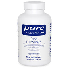 Pure Encapsulations frasco frontal con tabletas masticables y beneficio de uso práctico