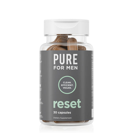 Pure for Men frente del envase mostrando etiqueta y beneficio digestivo
