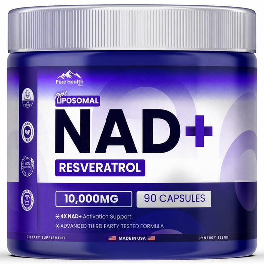 PURE HEALTH MAX frasco delantero mostrando etiqueta y beneficios