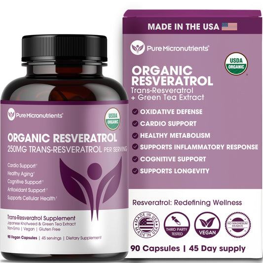 Pure Micronutrients resveratrol bottle front, plant-based daily wellness option.