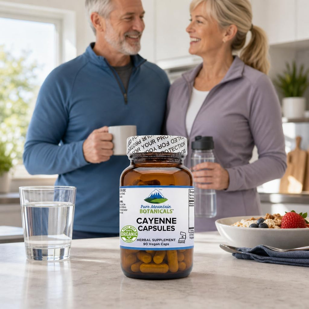 Pure Mountain Botanicals cápsula junto a una moneda para comparar tamaño