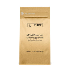 PURE ORIGINAL INGREDIENTS envase frontal de MSM en polvo, claridad de pureza