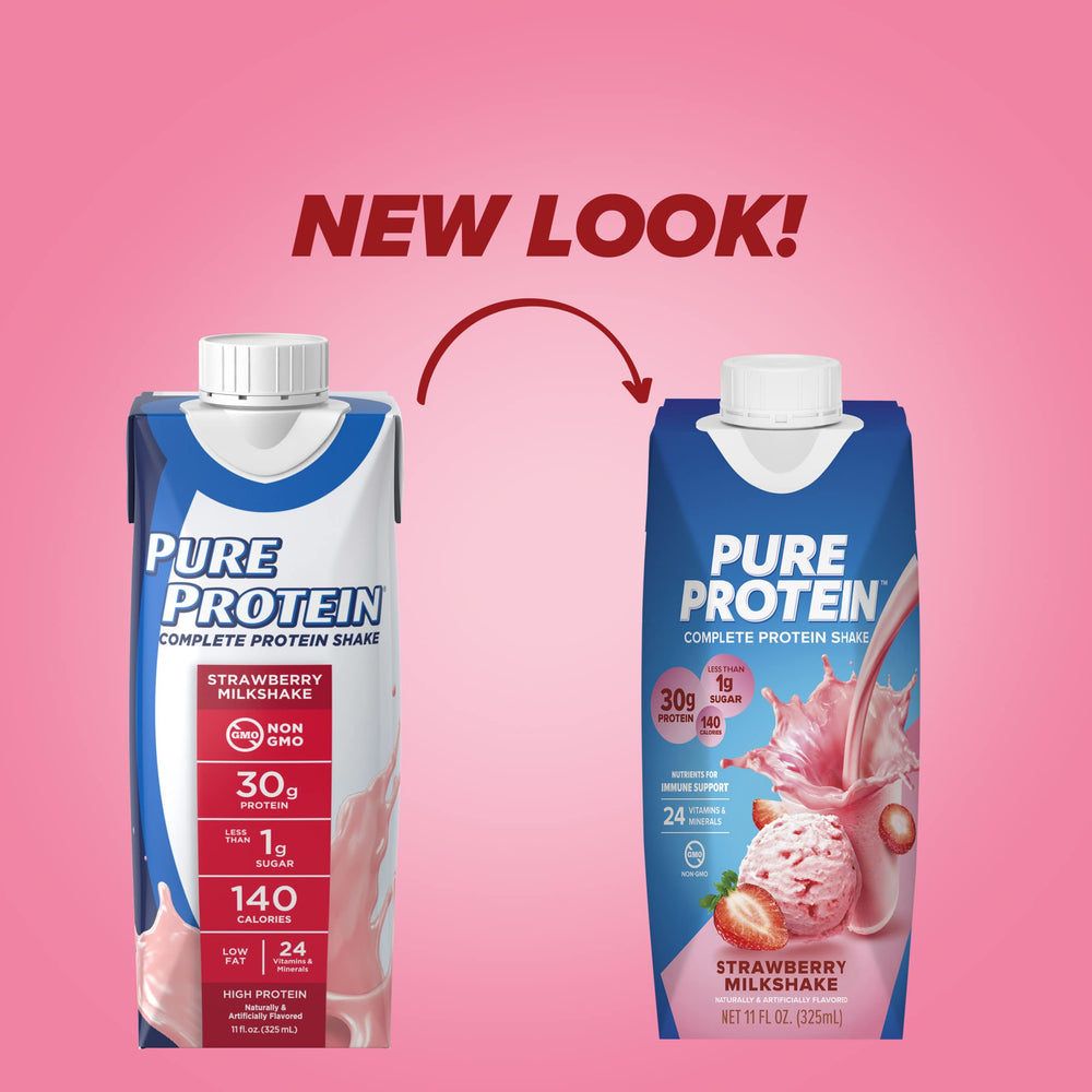Pure Protein detalle de etiqueta con ingredientes y vitaminas visibles