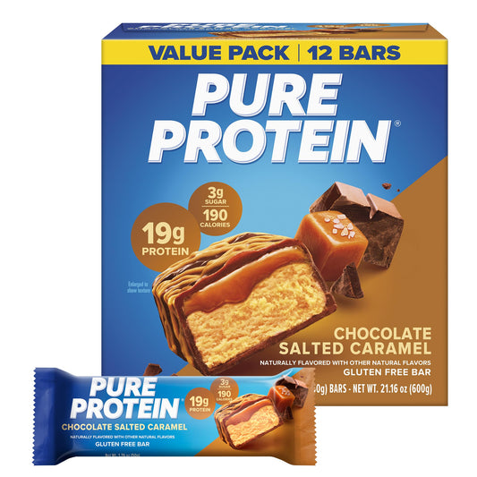Pure Protein empaque frontal del producto mostrando beneficios nutricionales
