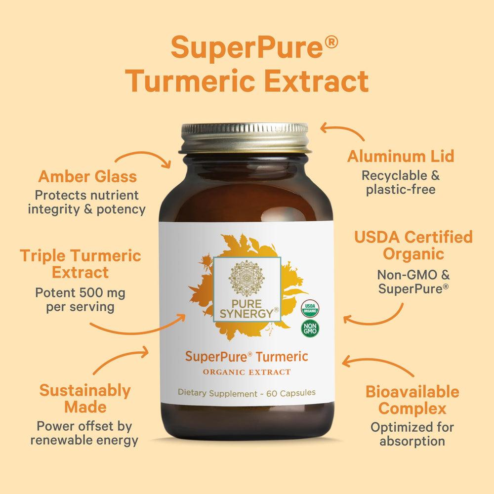 Pure Synergy textura del polvo de cúrcuma extracto, pureza y origen orgánico