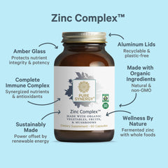 PURE SYNERGY polvo y extracto, mostrando textura y orígenes de alimentos orgánicos