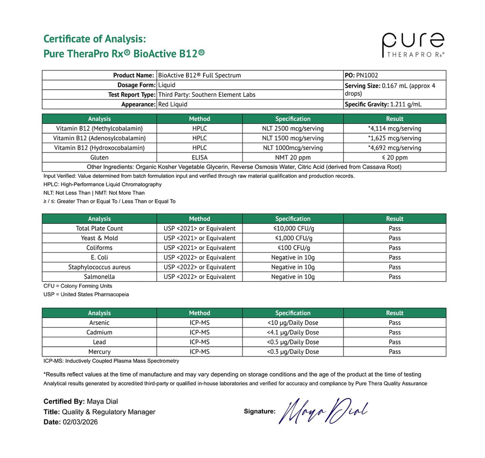 Pure Therapro Rx sello vegano e ingredientes principales transparentes