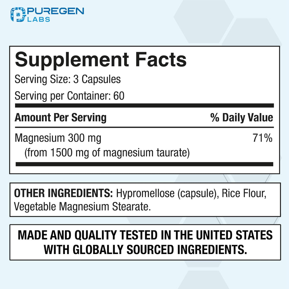 Puregen Labs etiqueta nutricional con datos de concentración y dosis