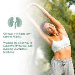 Puregen Labs Kidney-Vite comparación de tamaño junto a moneda para referencia