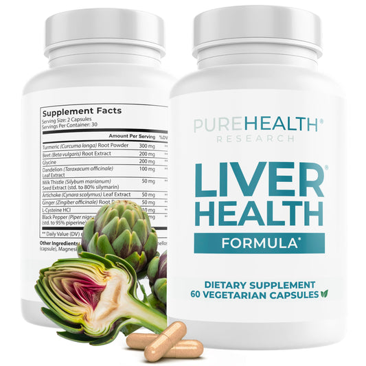 PureHealth Research Liver Health bottle with artichoke extract for detox support.
