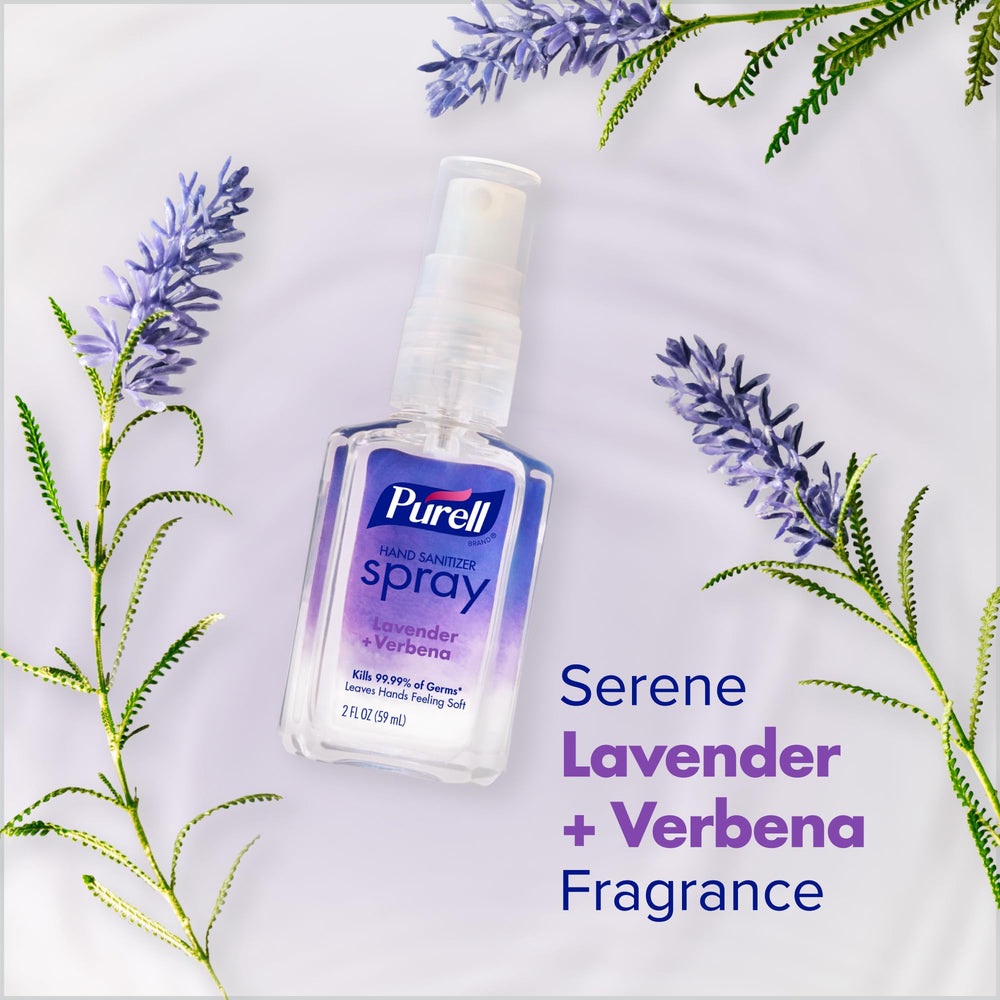 Purell spray lavanda etiqueta visible con ingredientes y beneficios claros