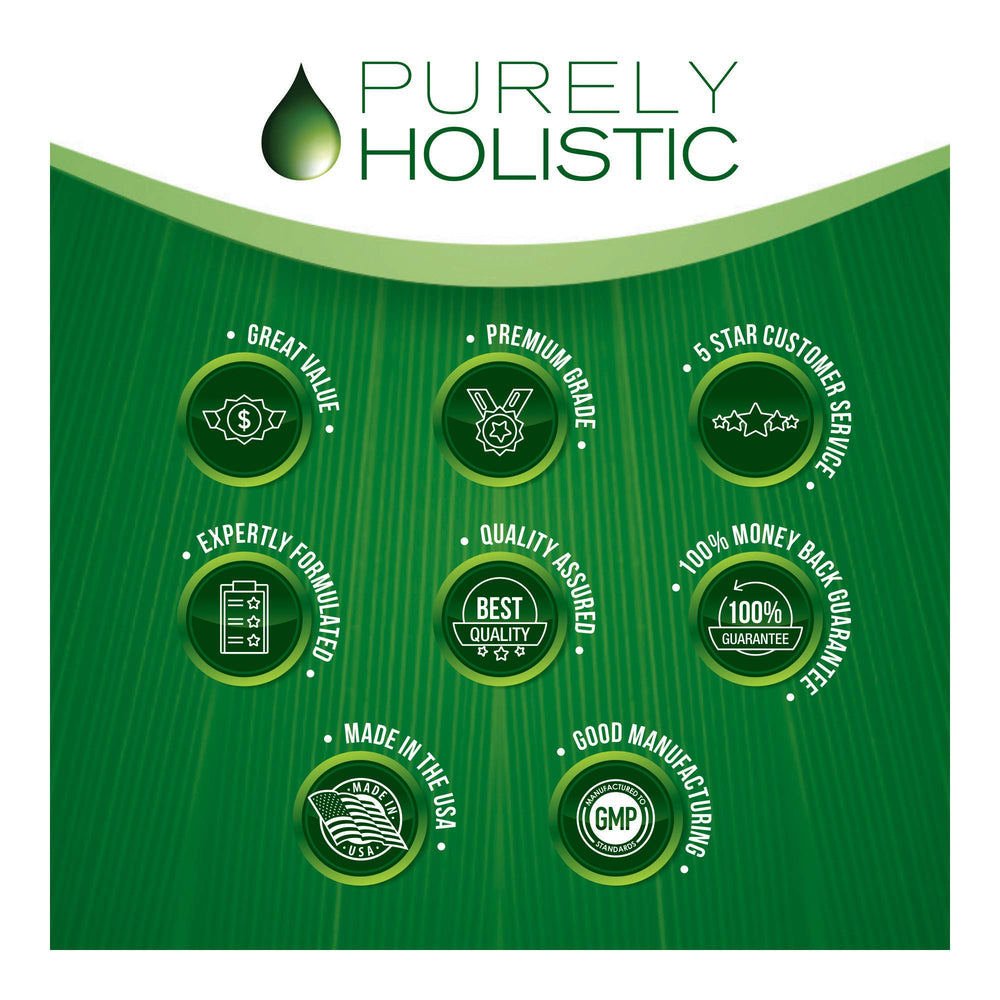 Purely Holistic cápsulas en mano para mostrar tamaño y porción diaria