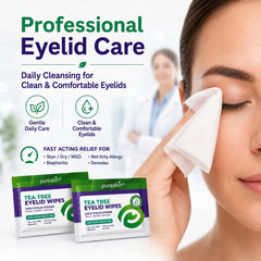 PURESKIN toallita en mano demostrando uso rápido para higiene ocular en segundos
