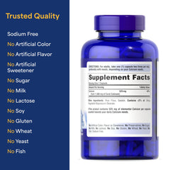 Puritan's Pride etiqueta nutricional destacando calcio elemental por cápsula