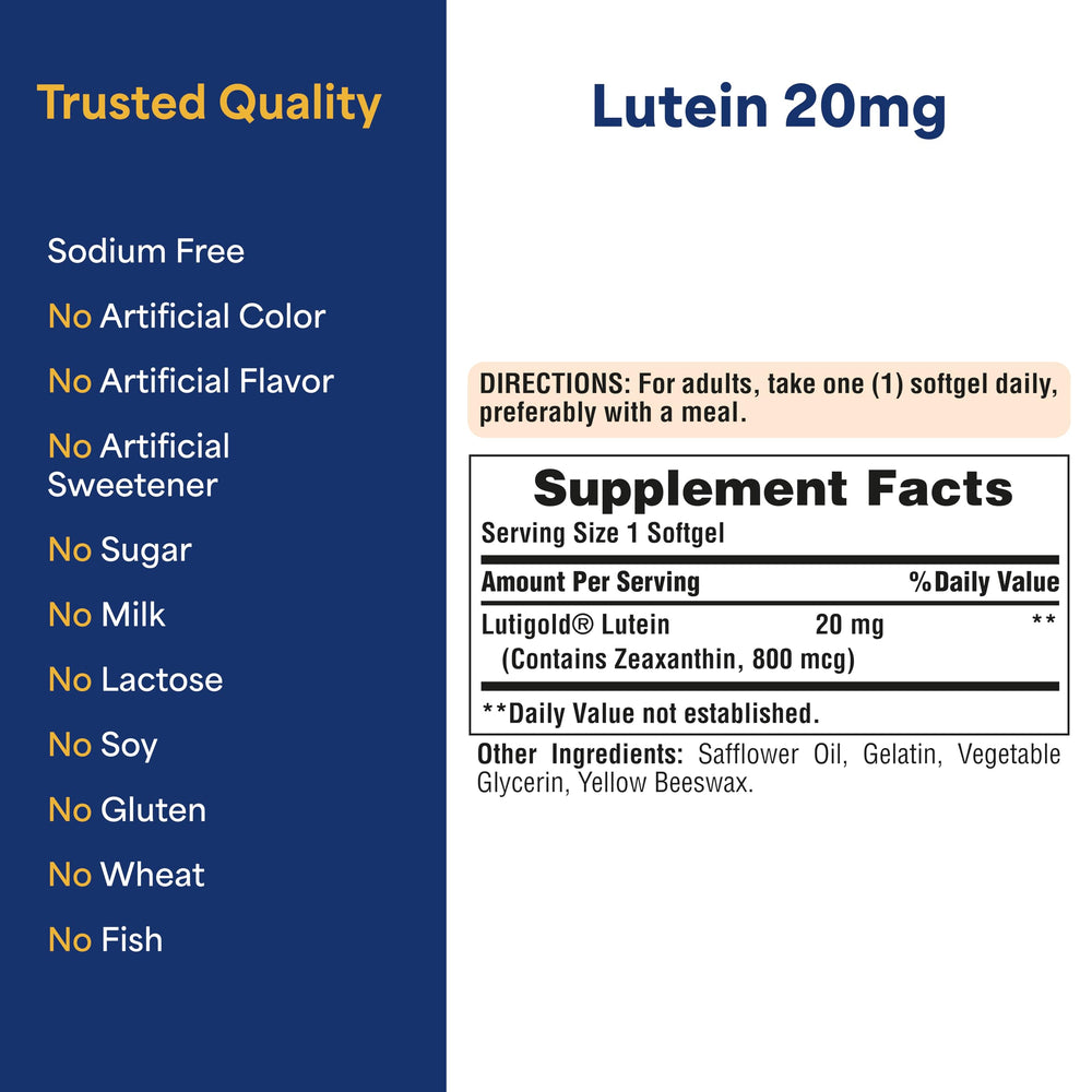 Puritan's Pride etiqueta nutricional Lutigold con información clara y confianza