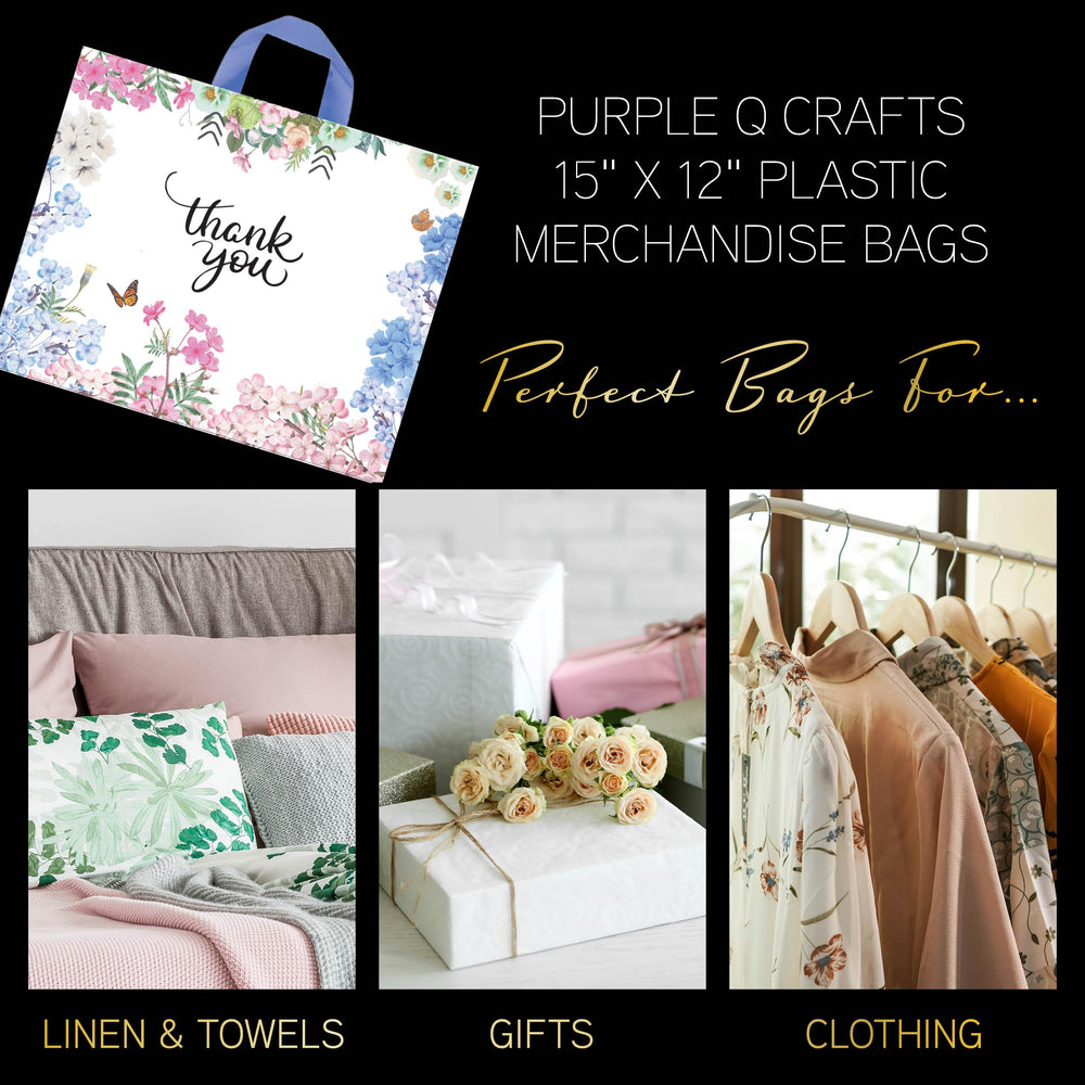 Purple Q Crafts bolsa en uso sosteniendo regalos, facilita entregas profesionales