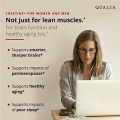 Qualia Creatine comparación de tamaño del envase mostrando dosis y duración