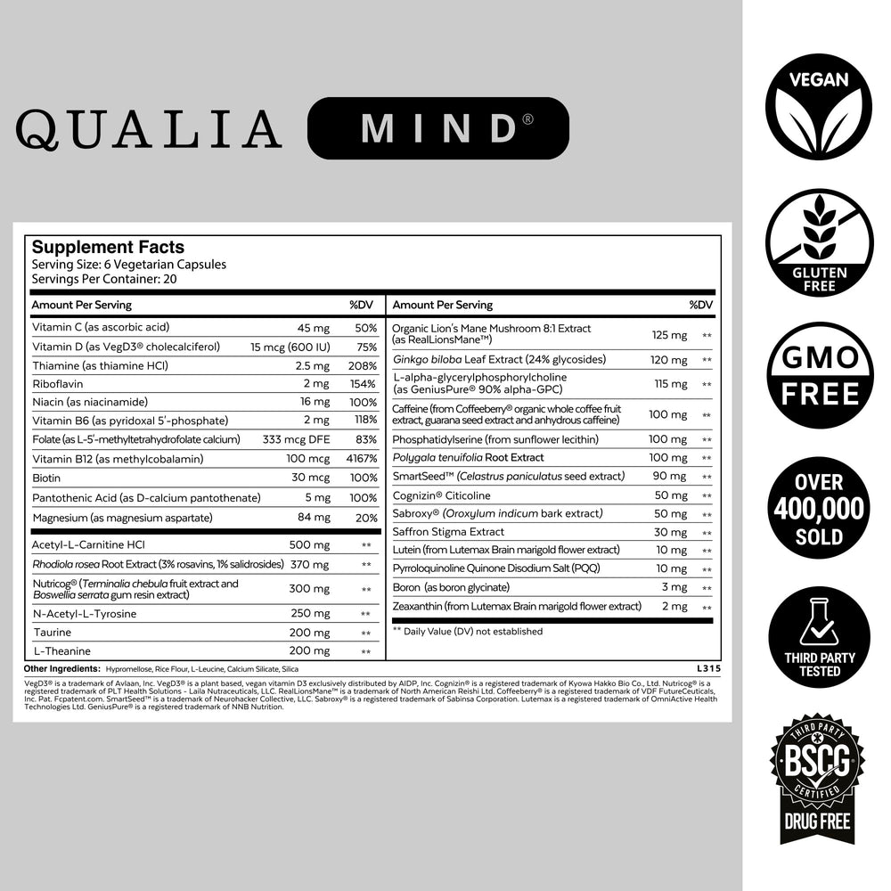 QUALIA LIFE SCIENCES producto en uso sobre escritorio, mejora enfoque en tareas