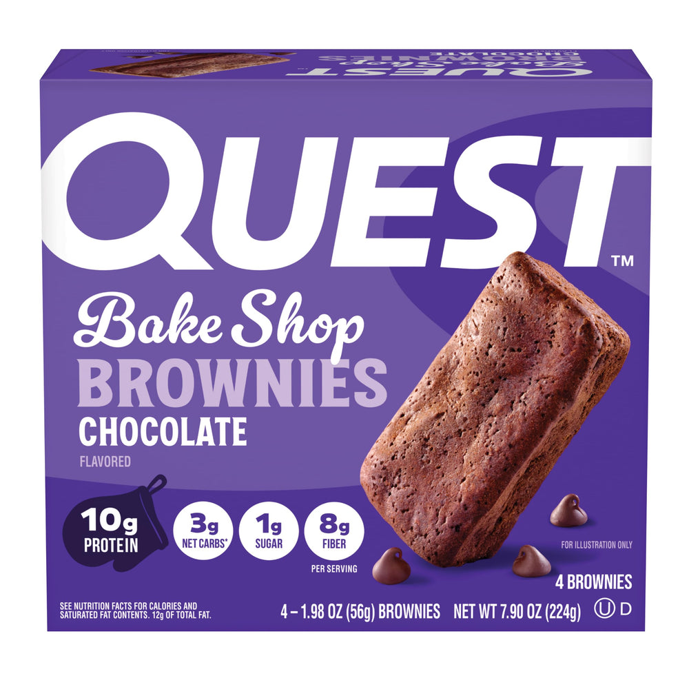Quest envase frontal mostrando la caja y beneficio de proteína en porción