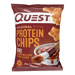 Quest empaque frontal mostrando diseño y sabor BBQ, práctico portabilidad