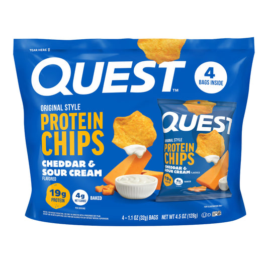 Quest frontal del empaque mostrando sabor y beneficio portable