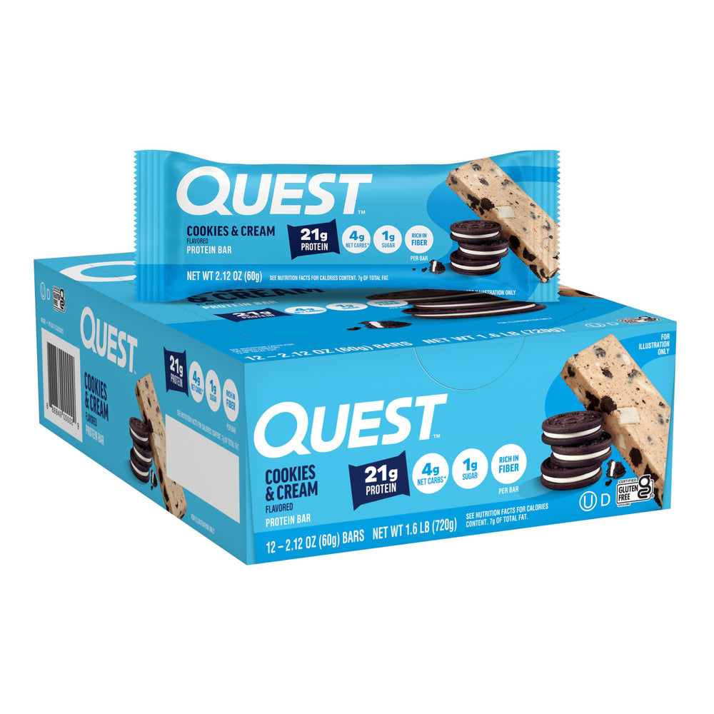 Quest packaging frontal mostrando sabor y 21 g de proteína como beneficio