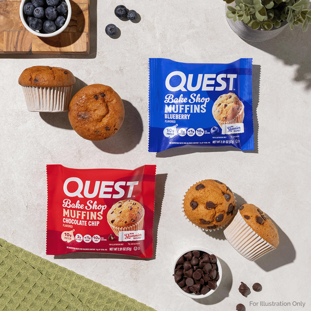 Quest muffin al lado de una regla para comparar tamaño y porción práctica