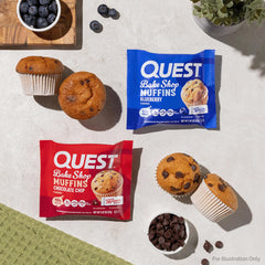 Quest muffin al lado de una regla para comparar tamaño y porción práctica