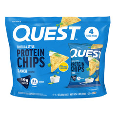 Quest empaque frontal mostrando sabor ranch y beneficios proteicos