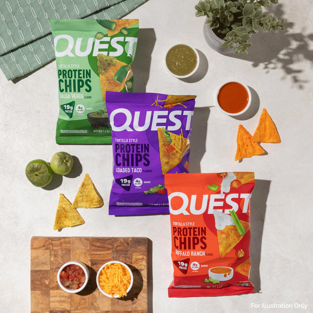 Quest paquete individual junto a una regla para visualizar tamaño porción