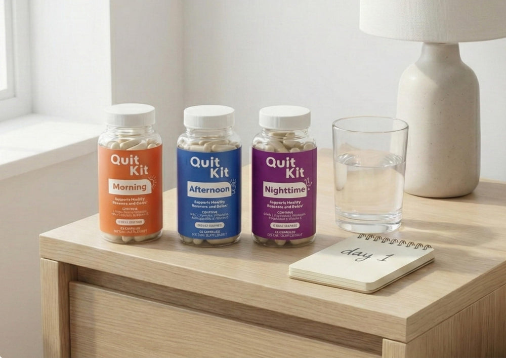 Quit Kit caja en mano para comparar tamaño y discreción