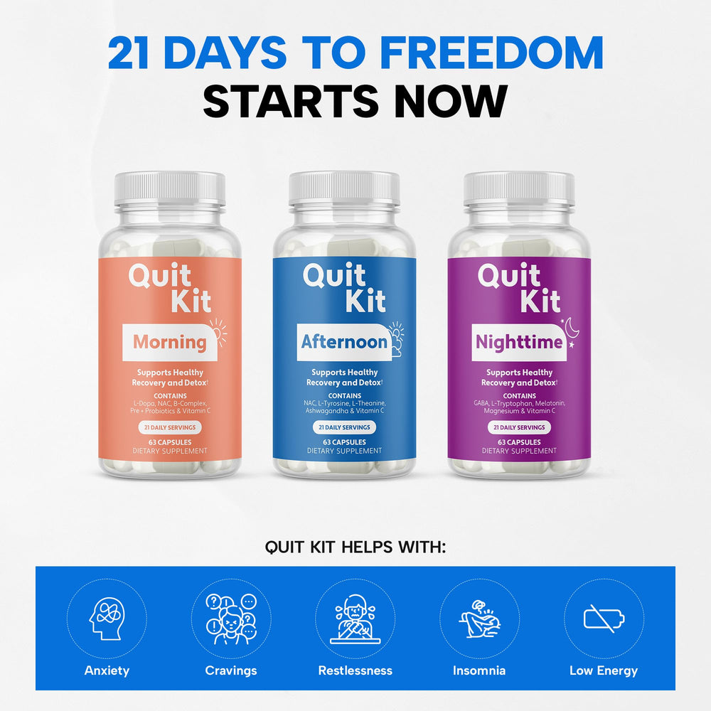 Quit Kit embalaje abierto con dosis diarias visibles para seguimiento