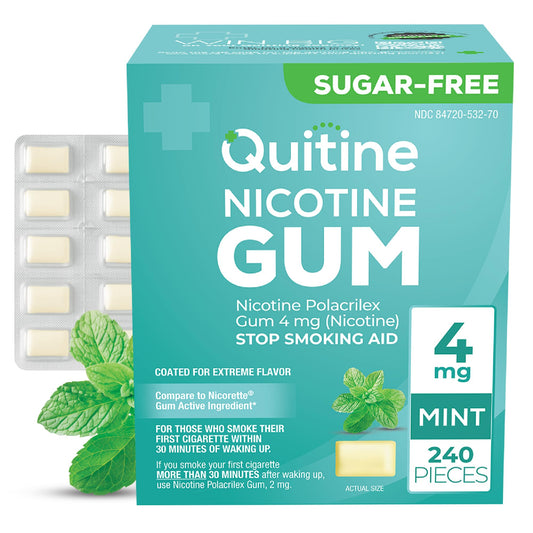 Quitine 4mg Mint gum pack front view highlighting mint flavor and nicotine content