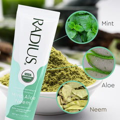 RADIUS tubo 85 g junto a elementos para comparar tamaño y conveniencia