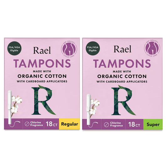 Rael paquete frontal mostrando 36 tampones y beneficios ecológicos