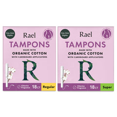 Rael paquete frontal mostrando 36 tampones y beneficios ecológicos