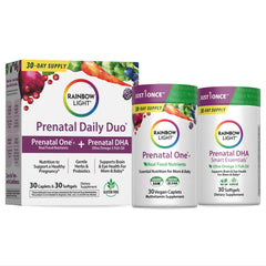 Rainbow Light embalaje frontal del kit prenatal mostrando contenido y beneficios