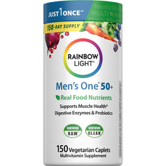 Rainbow Light frente del envase mostrando 150 caplets y etiqueta clara