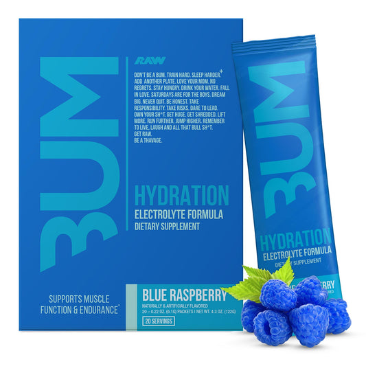RAW Bum Hydrate en paquetes arándano azul para rehidratar durante el entrenamiento