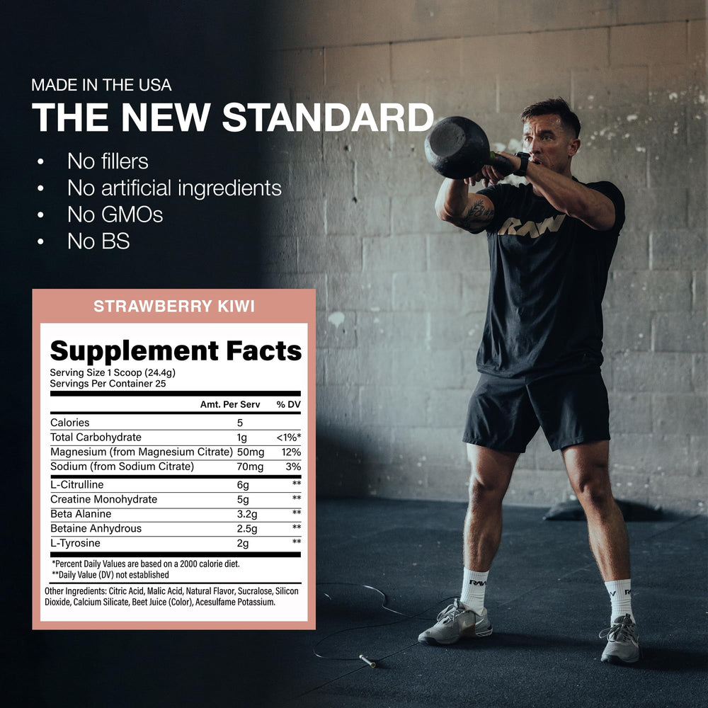 RAW Esencial Pre-entreno, Beta Alanina para retardar la fatiga muscular.