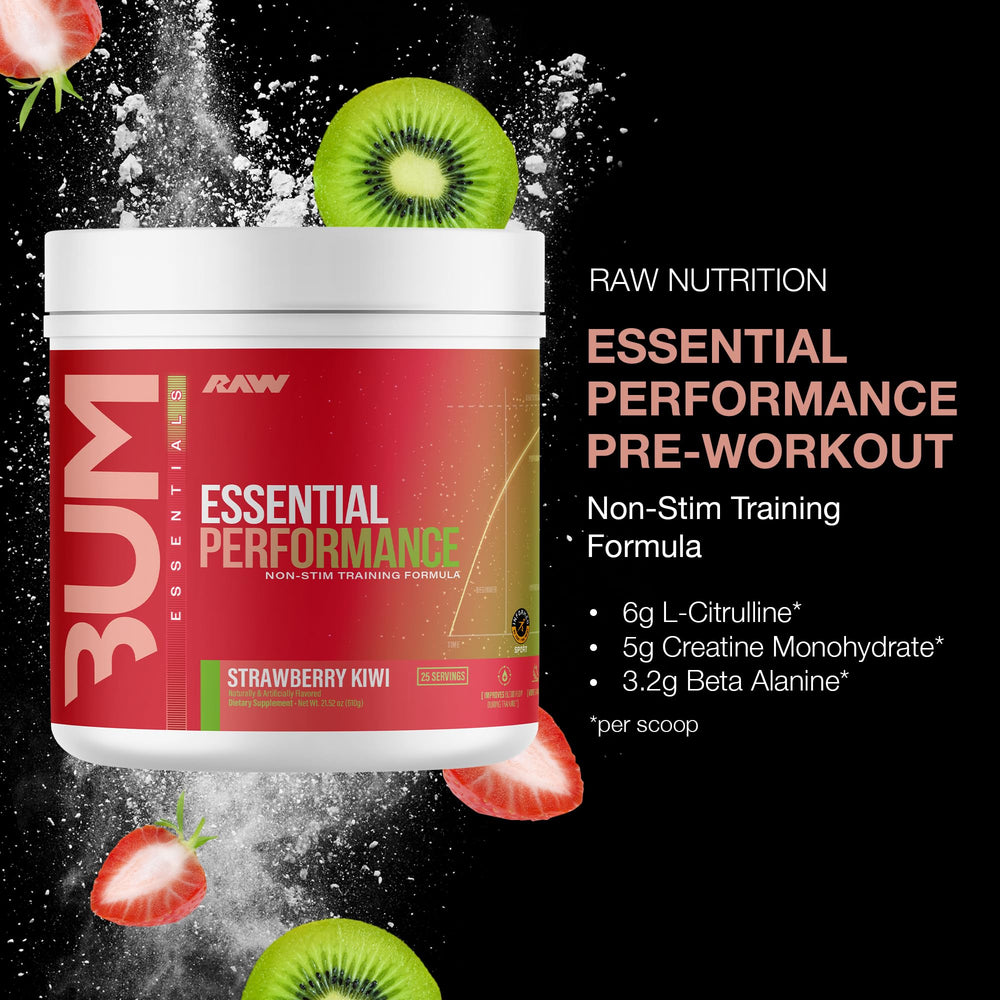 RAW Esencial Pre-entreno, vaso con dosis lista para el entrenamiento.