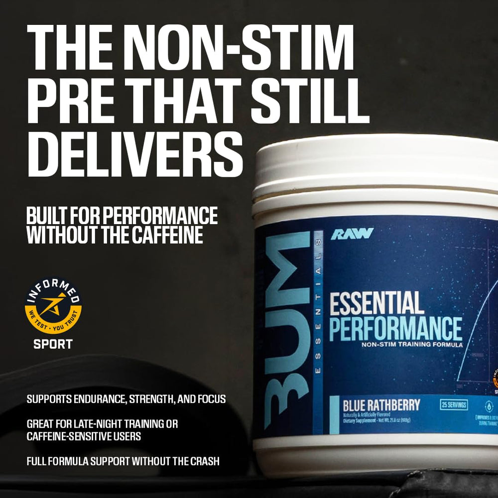RAW vaso con pre-entreno disuelto, bebida azul lista para entrenar