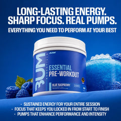 RAW Essential Pre etiqueta de ingredientes con dosis claras y beneficios